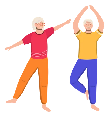 Jubilados haciendo yoga  Ilustración