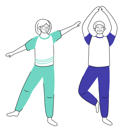 Jubilados haciendo yoga  Ilustración