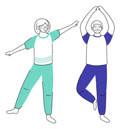 Jubilados haciendo yoga  Ilustración