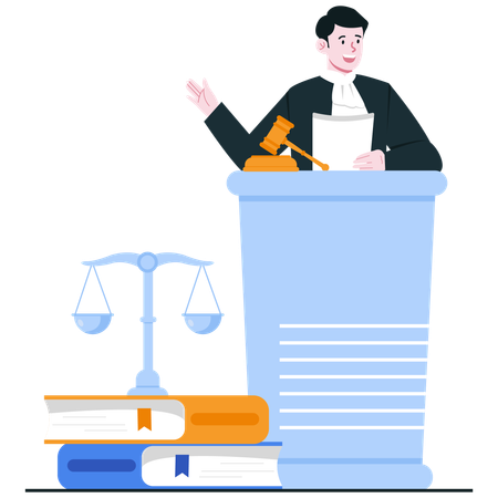 裁判官が演壇で判決を言い渡す  イラスト
