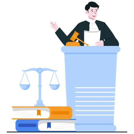 裁判官が演壇で判決を言い渡す  イラスト