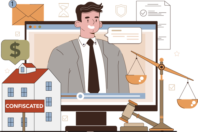 Judge gives online judgement  Illustration