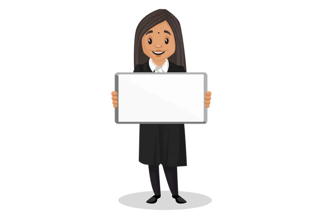 Judge holding blank white board in her hand  Illustration