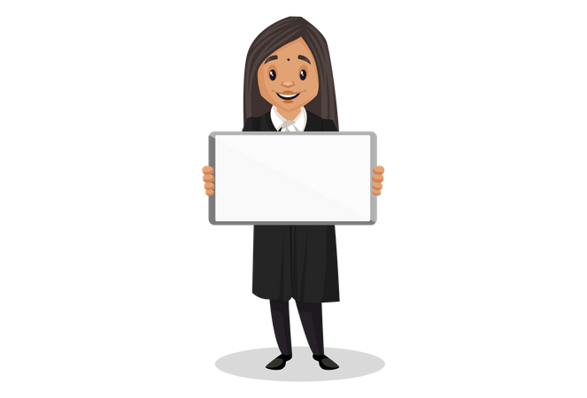 Judge holding blank white board in her hand  Illustration