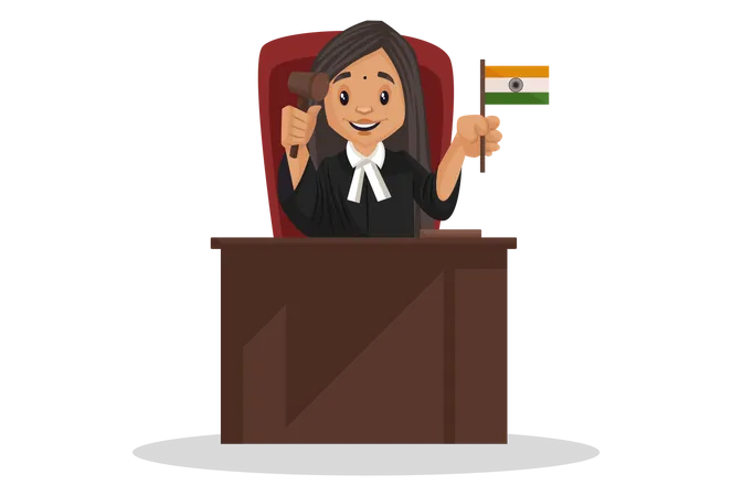 Judge holding Indian flag in her hand Illustration