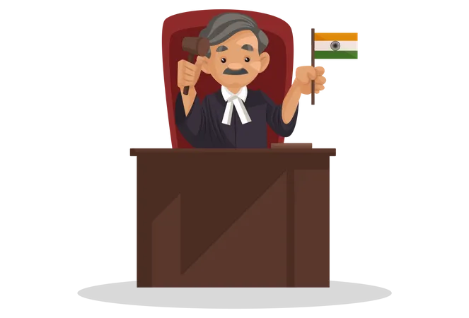 Judge holding Indian flag in his hand Illustration