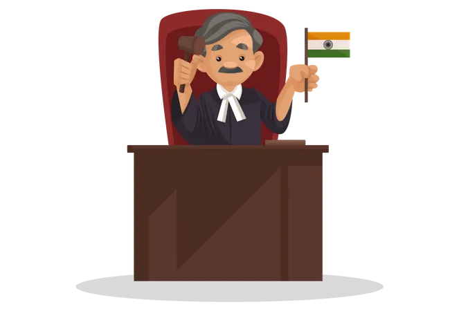 Judge holding Indian flag in his hand  Illustration