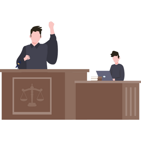 Judge is standing in court  Illustration