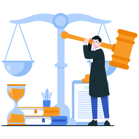 Judge Raising Gavel for Verdict  Illustration