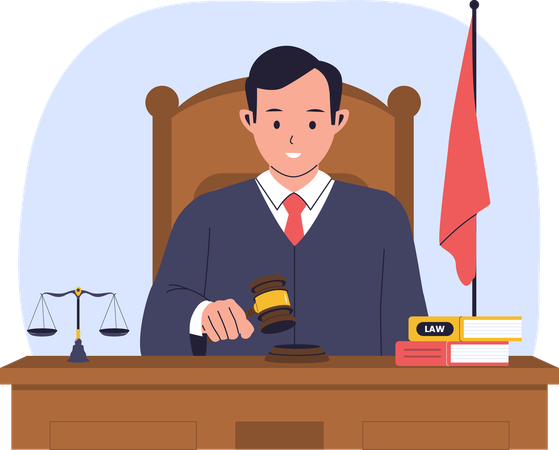Judge sitting in Court room  Illustration