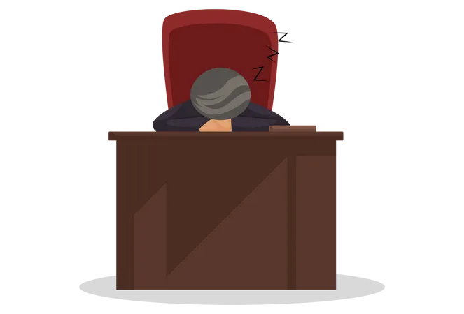 Judge sleeping in courtroom Illustration