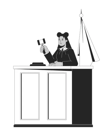 Judge woman with gavel making verdict at courtroom desk  Illustration