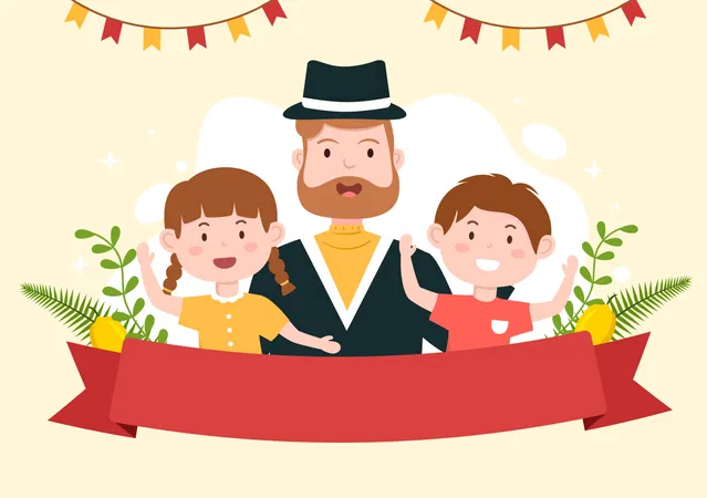 Jüdische Familie wünscht frohes Sukkot  Illustration