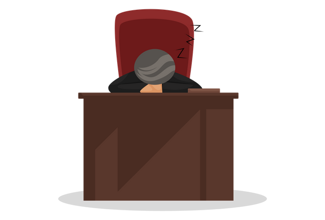 Juez durmiendo en la sala del tribunal  Ilustración