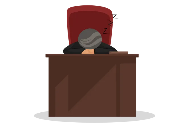Juez durmiendo en la sala del tribunal  Ilustración