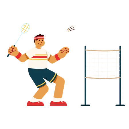 Jugador de bádminton enérgico durante el partido  Ilustración