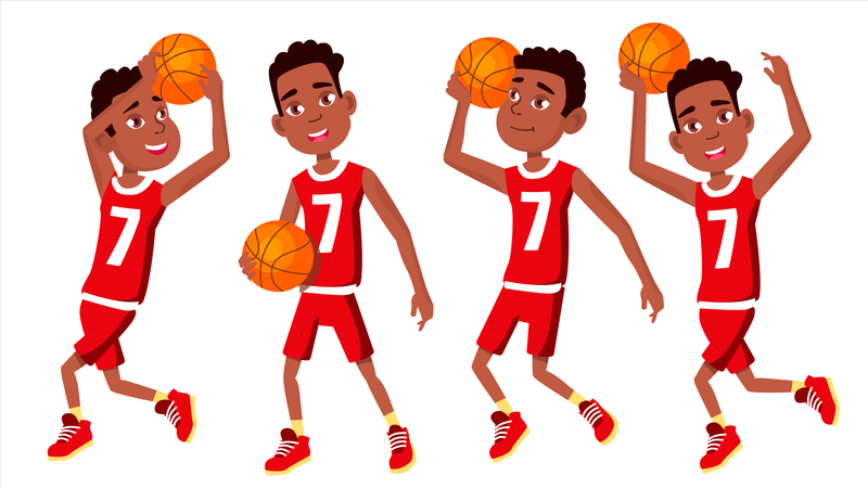 Conjunto infantil de jugador de baloncesto.  Ilustración