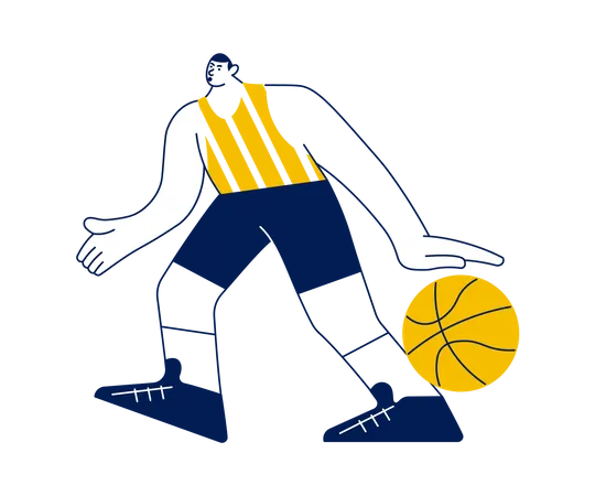 Jugador de baloncesto corriendo con pelota  Ilustración