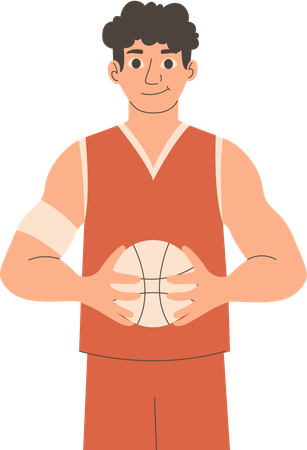 Jugador de baloncesto de pie con pelota de baloncesto  Ilustración