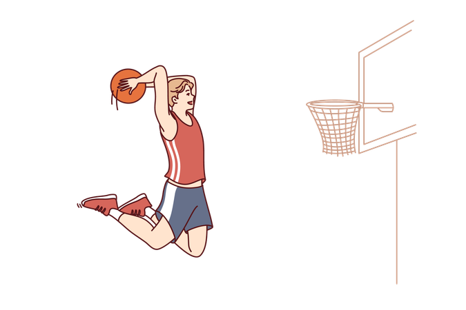 El jugador de baloncesto gana el partido.  Ilustración