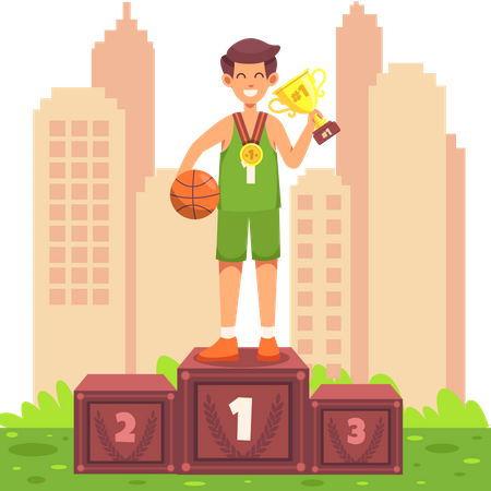 Jugador de baloncesto ganando campeonato de baloncesto  Ilustración