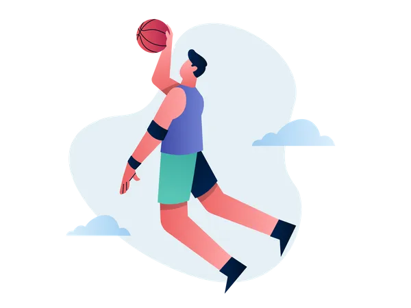 Jugador de baloncesto golpeando la portería  Ilustración