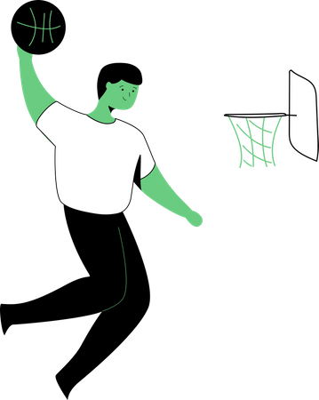 Jugador de baloncesto golpeando la portería  Ilustración