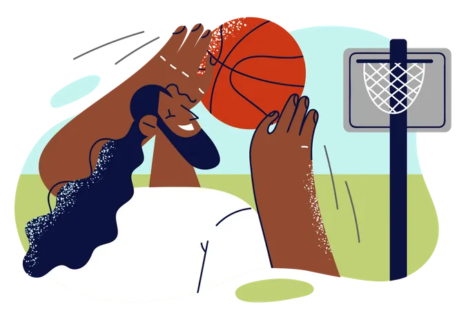 Jugador de baloncesto golpeando la pelota  Ilustración