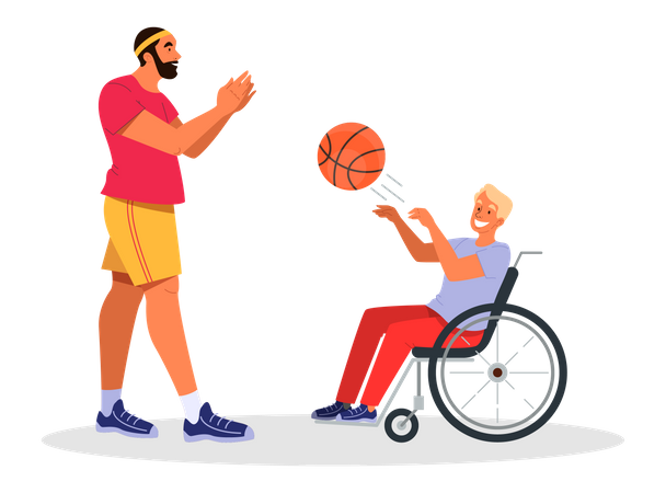 Jugador de baloncesto jugando con discapacitados  Ilustración