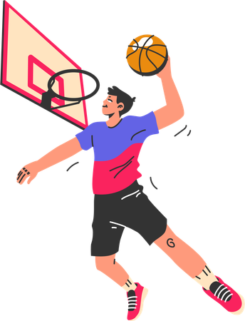 Jugador de baloncesto masculino haciendo portería de baloncesto  Ilustración