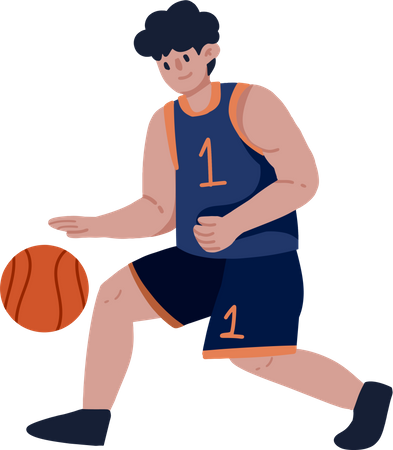 Jugador de baloncesto regateando baloncesto  Ilustración