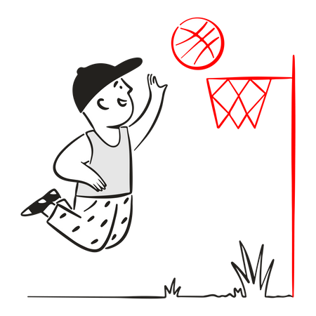 Jugador de baloncesto salta con baloncesto  Ilustración