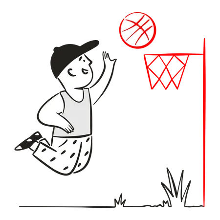 Jugador de baloncesto salta con baloncesto  Ilustración