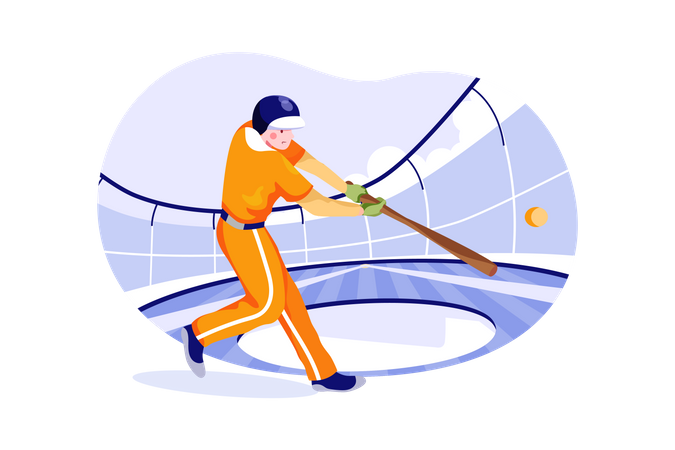 Jugador de béisbol golpeando béisbol  Ilustración