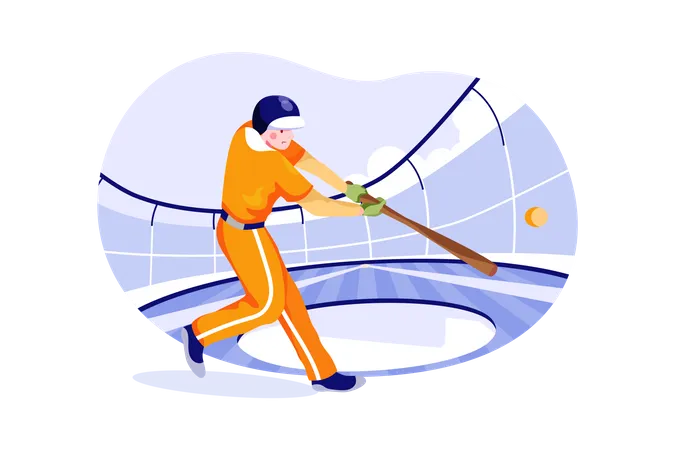 Jugador de béisbol golpeando béisbol  Ilustración