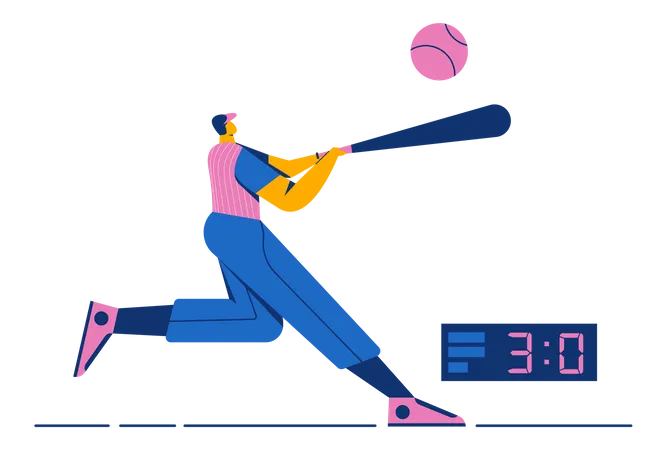 Jugador de béisbol golpeando la pelota  Ilustración