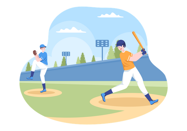 Jugador de béisbol golpeando una pelota  Ilustración
