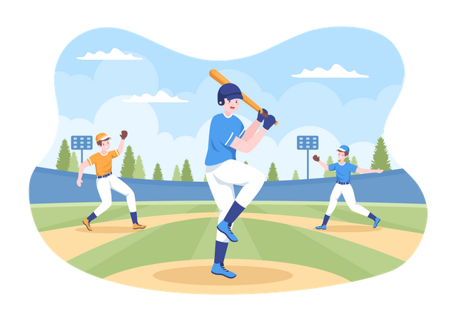 Jugador de béisbol jugando en partido  Ilustración