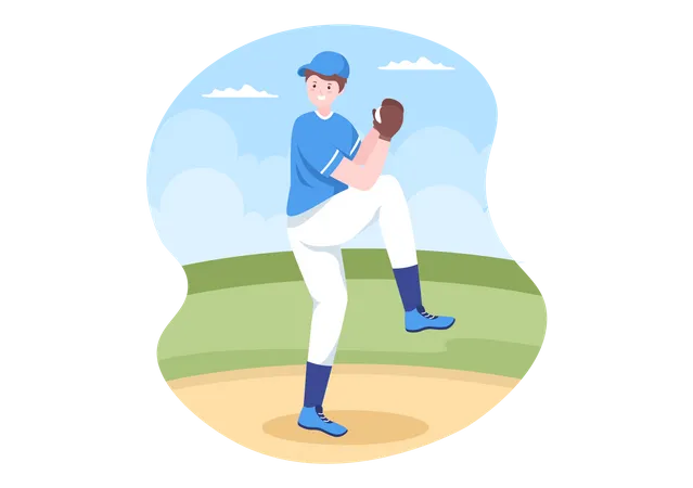 Jugador de béisbol lanzando pelota  Ilustración