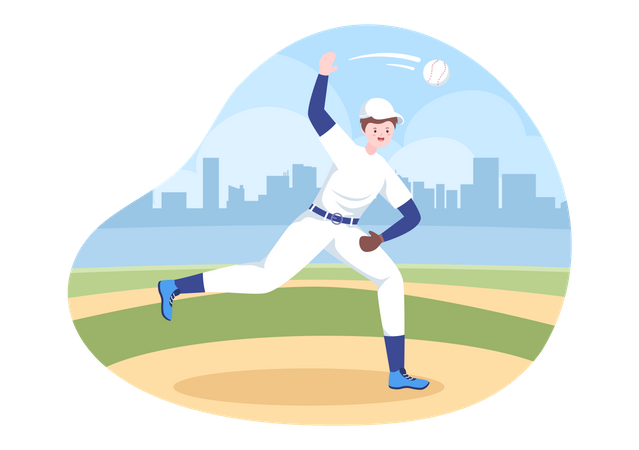 Jugador de béisbol lanzando pelota  Ilustración