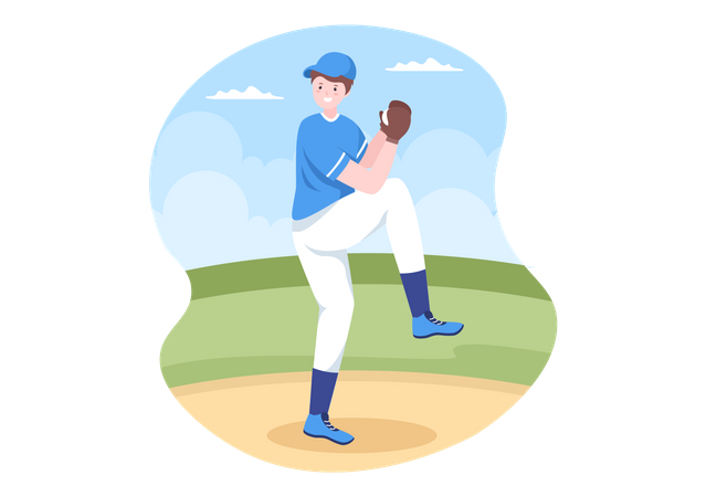 Jugador de béisbol lanzando pelota  Ilustración