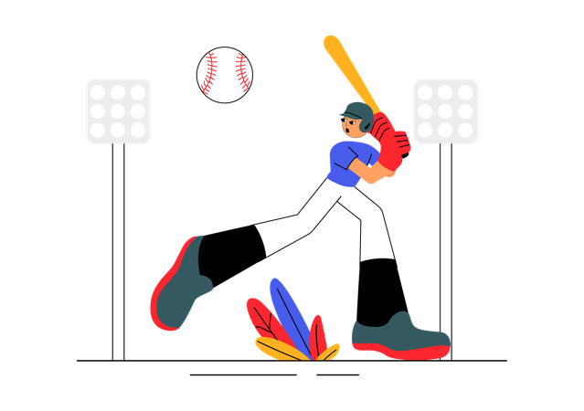 Jugador de béisbol masculino golpeando la pelota  Ilustración