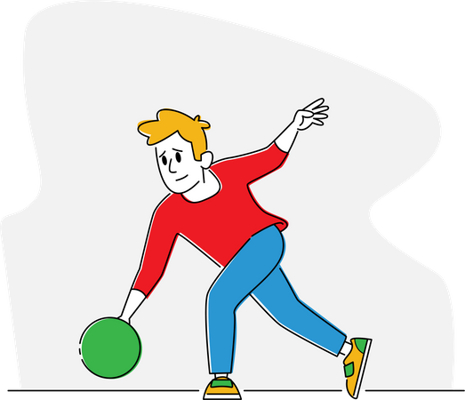 Jugador de bolos masculino lanza bola en la bolera  Ilustración