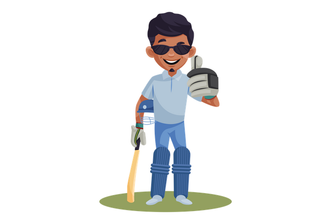 Jugador de críquet con gafas de sol listo para jugar  Ilustración