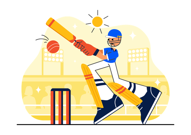 Un jugador de críquet gana un partido de críquet  Ilustración