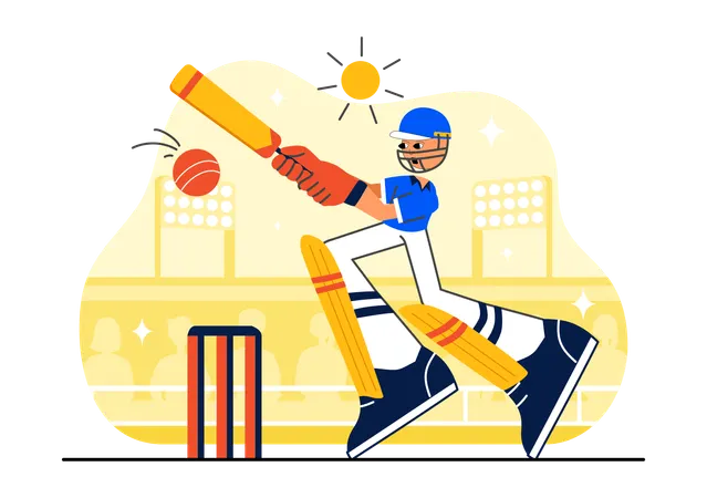 Un jugador de críquet gana un partido de críquet  Ilustración