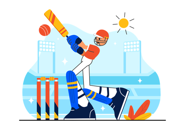 Un jugador de críquet golpea una pelota de críquet  Ilustración