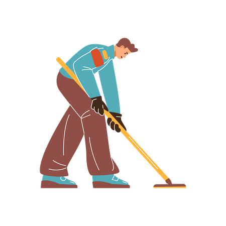 Jugador de curling con escoba  Ilustración