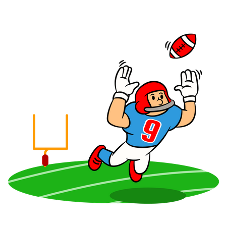 Jugador de fútbol americano atrapando la pelota.  Ilustración
