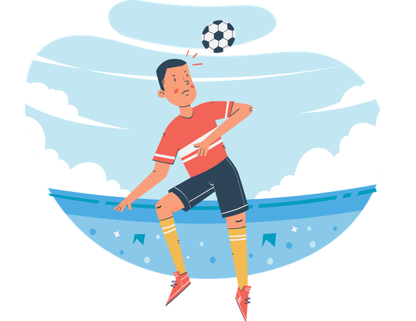 Jugador de fútbol cabeceando el balón  Ilustración